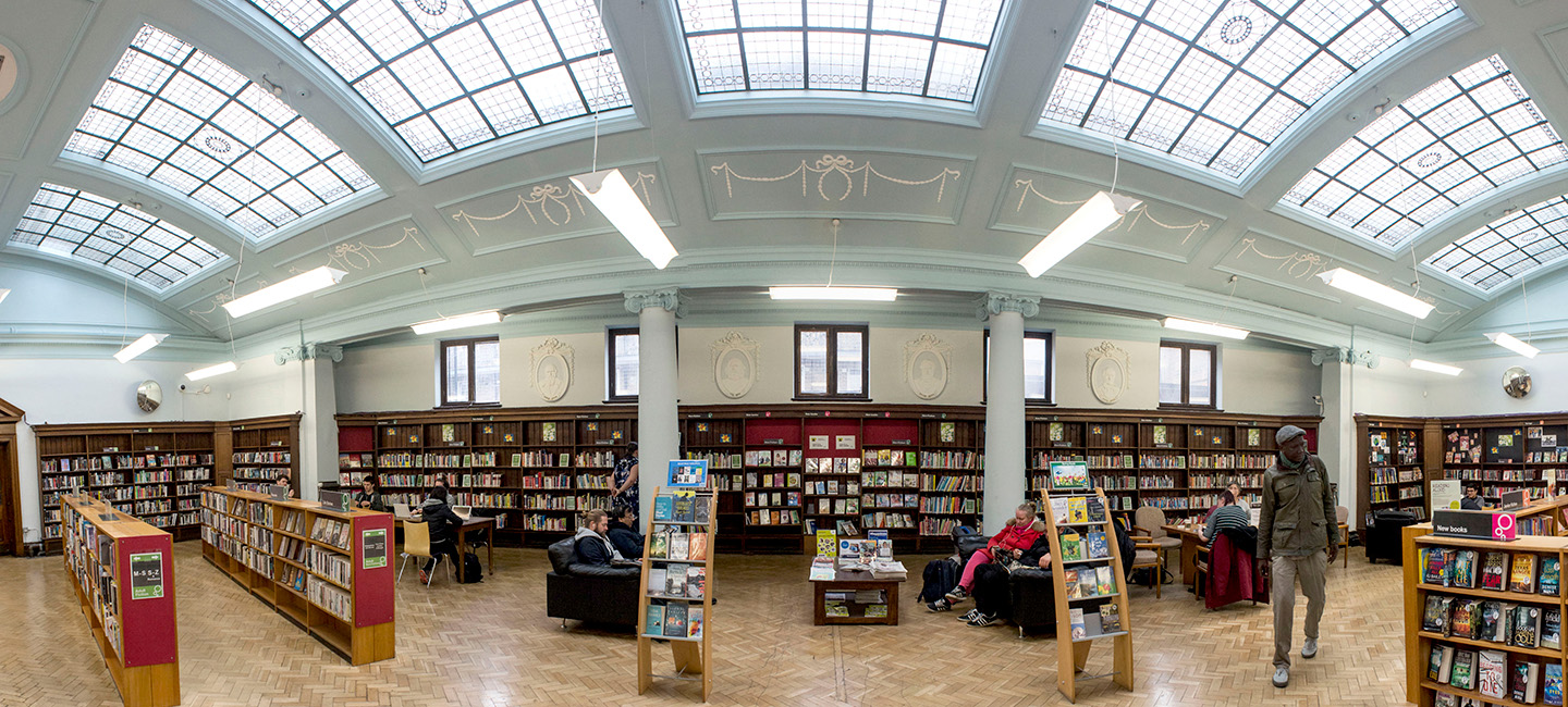 Interior panoramic view of Bethnal Green Library