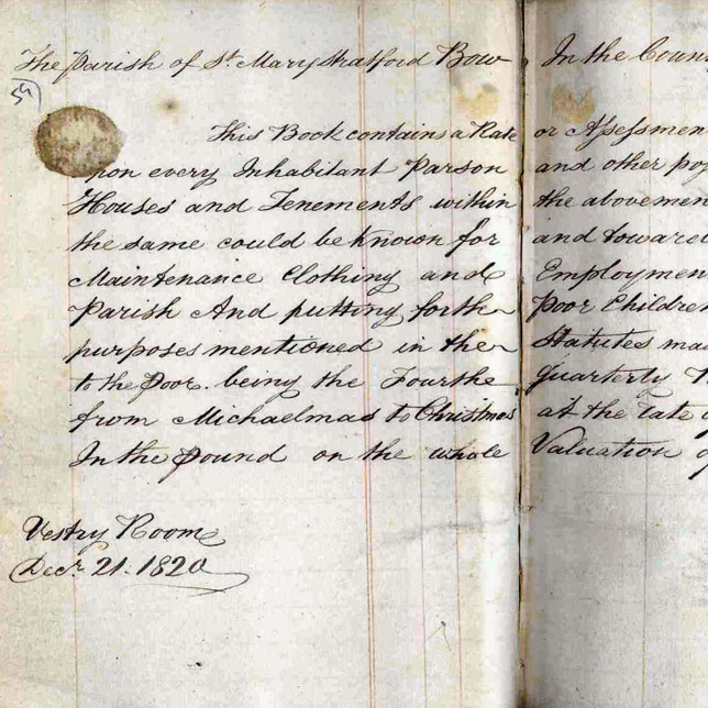 Bow Poor Rate Book December 1820