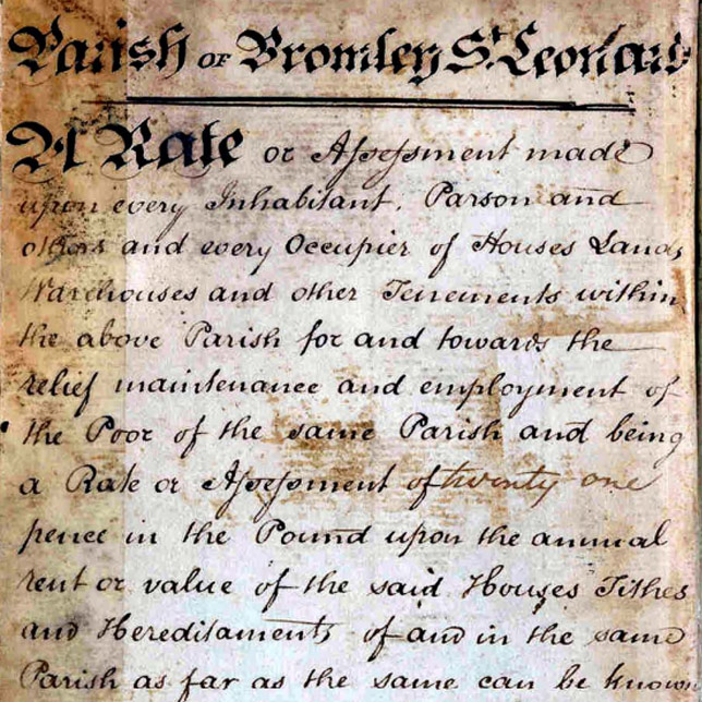 Bromley St Leonard Poor Rate Book 1821