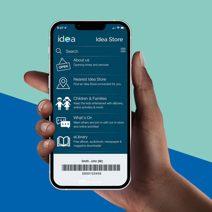 hand holding phone with idea store app open