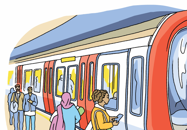 colourful illustration of underground train District line