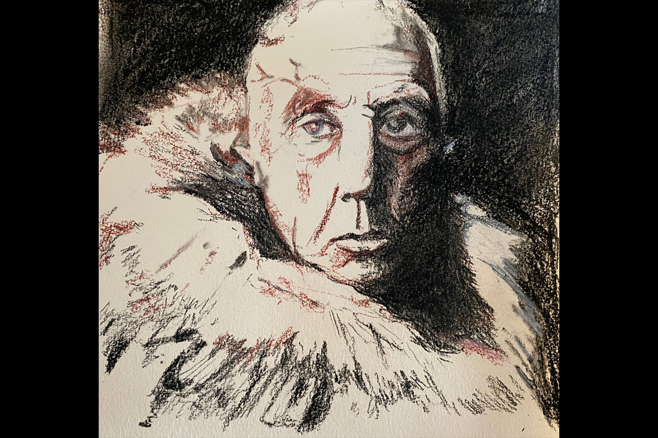 drawing of a cold man in furs