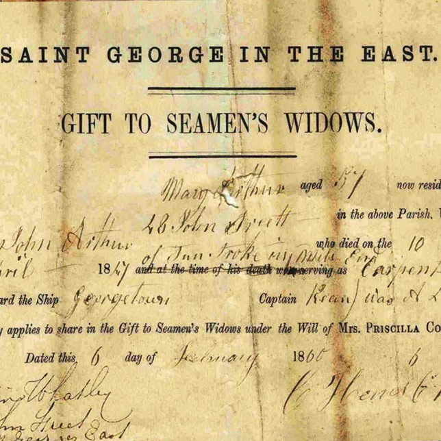 Gifts to Seaman's Widows 1860