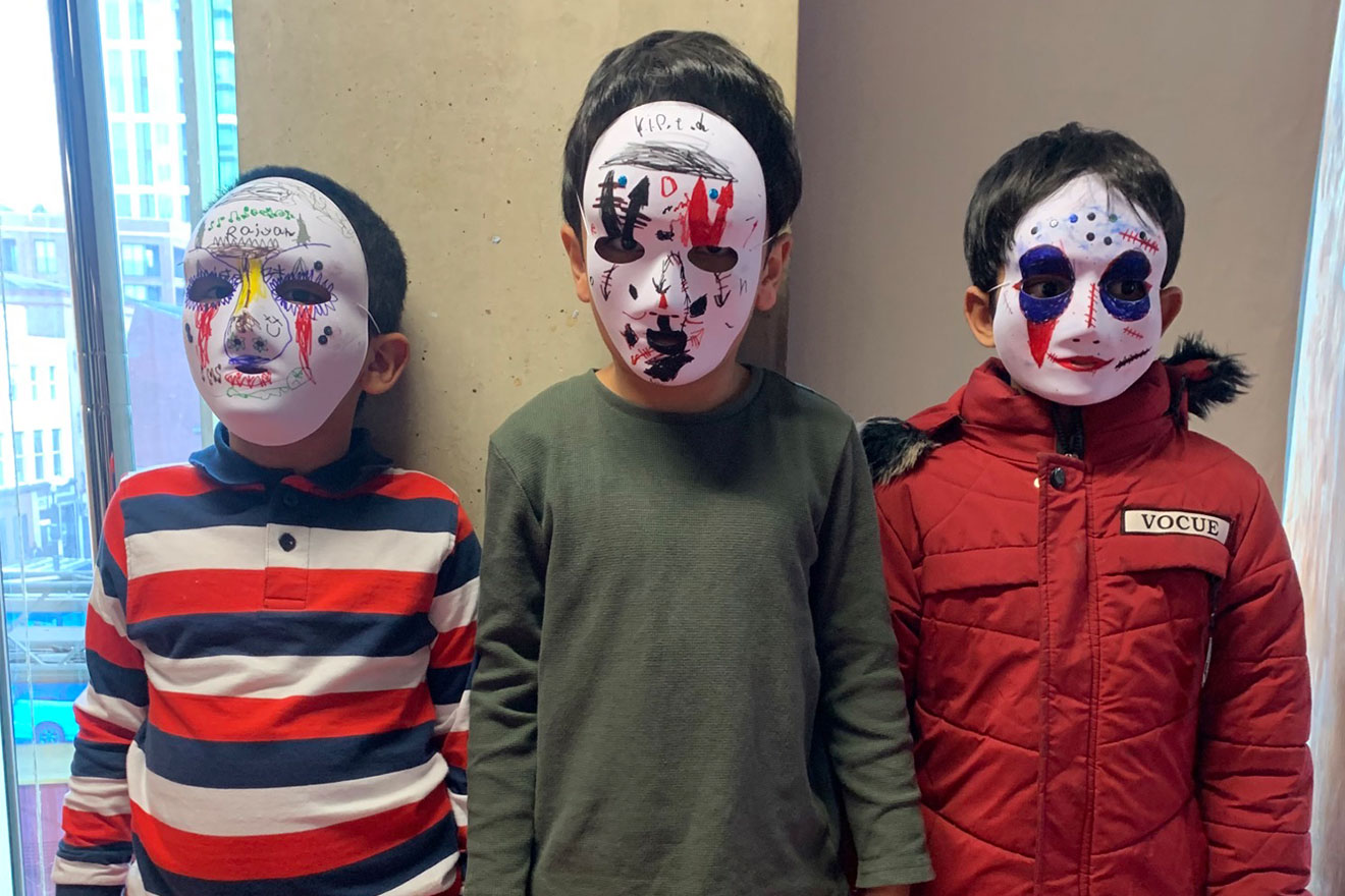 children in masks